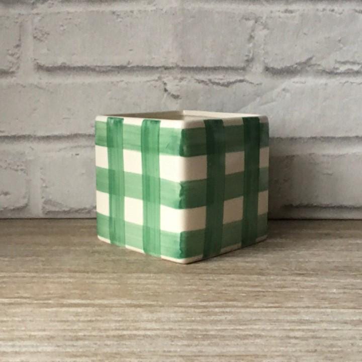 Green Gingham Planter
