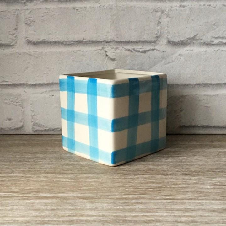Blue Gingham Planter