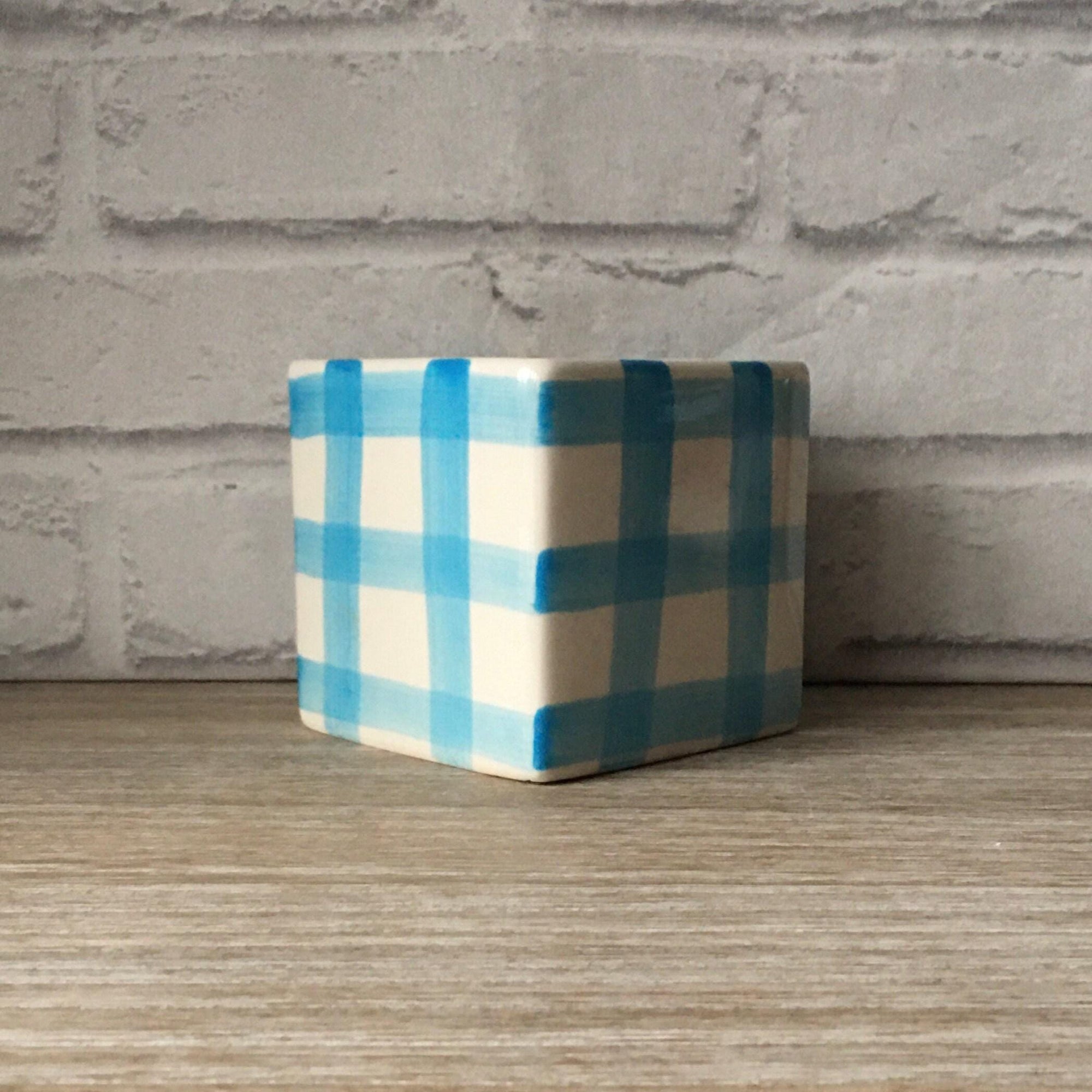 Blue Gingham Planter