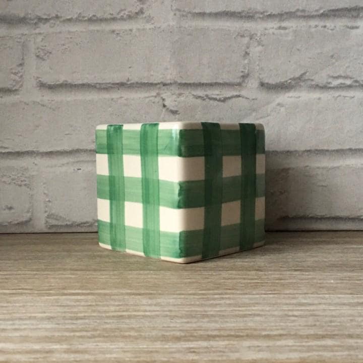 Green Gingham Planter