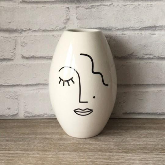 Abstract Face Vase White